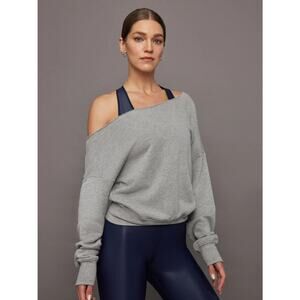 Carbon38 Off Shoulder Sweatshirt French Terry Heather Grey Size Medium Workout